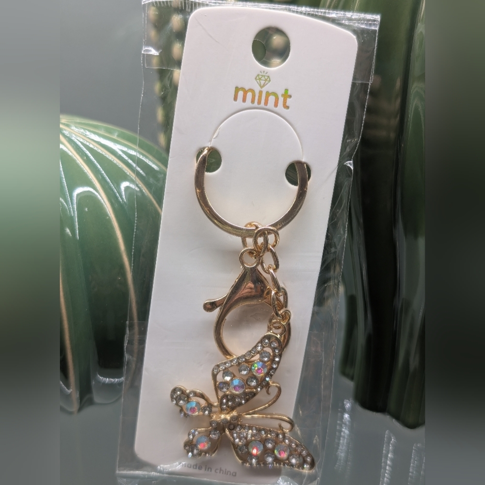 Mint Gold Crystal Butterfly Keychain/Bagcharm